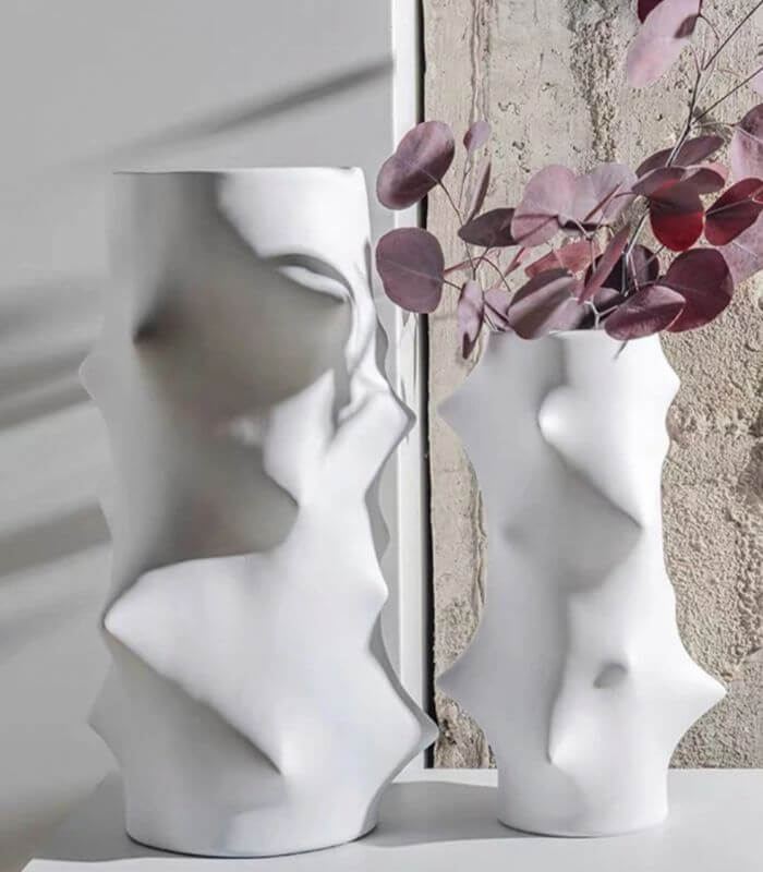 Sculptural Resin Vase – Contemporary Geometric White Design Large