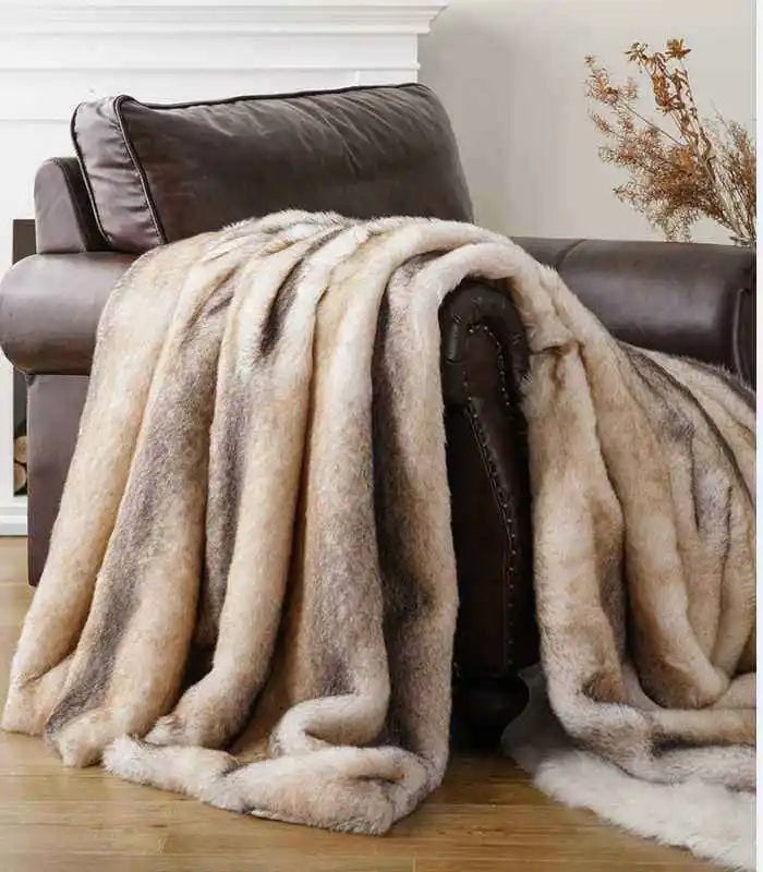Plush Faux Fur Blanket Throw Cream - Golden Fawn