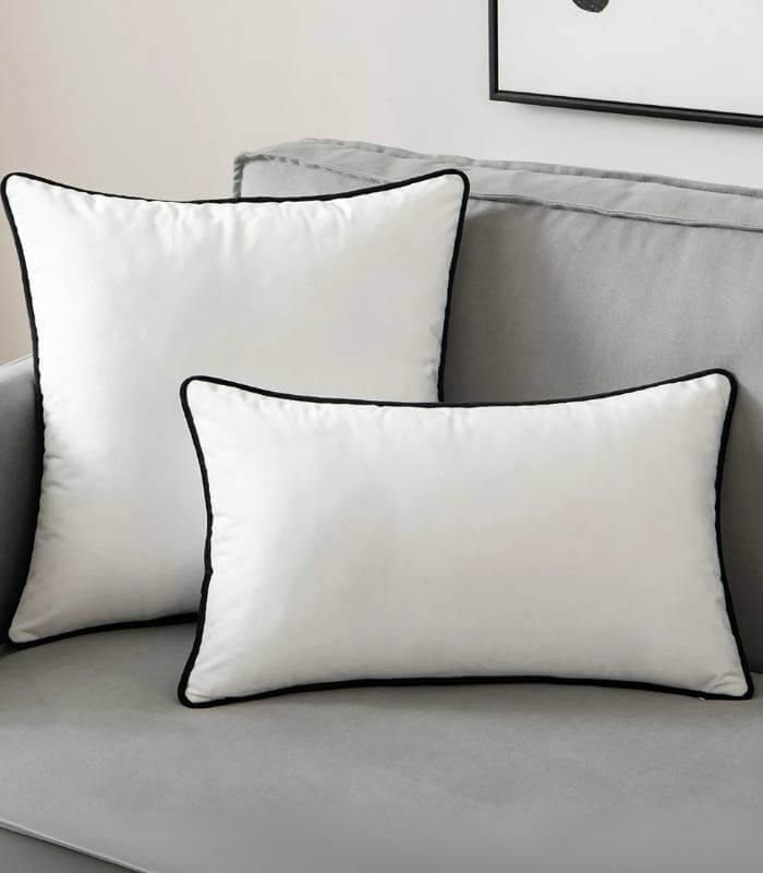 Camillo Cushion Cover Black and White Velvet with Pipping