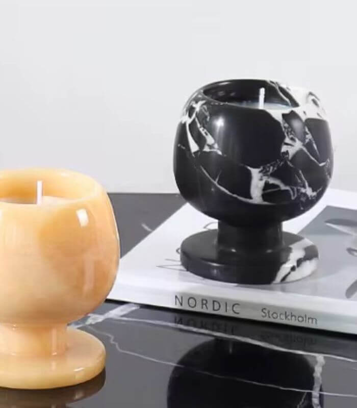 Contemporary Black Marble Candle Holder - Natural Stone Globe Design