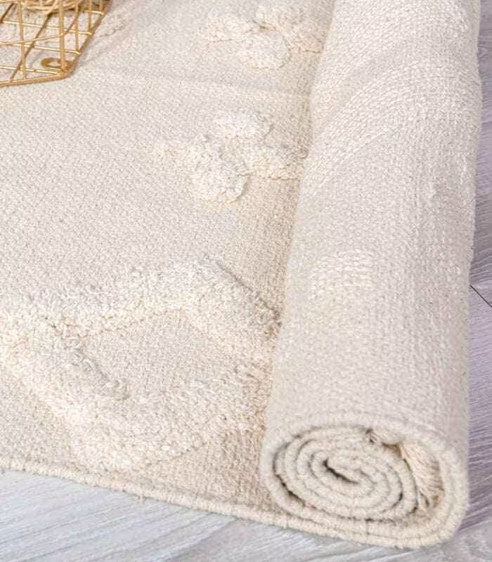 Moroccan Tassel Handmade Rug Beige & White Soft Cotton Non-slip Rug