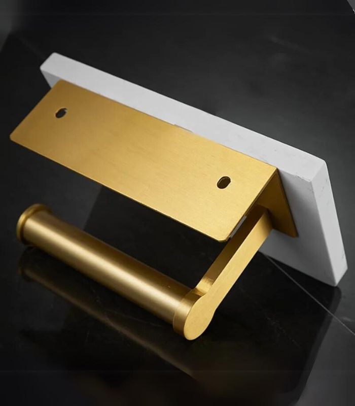 Toilettenpapierhalter Wandmontage Naturmarmor Gebürstetes Gold