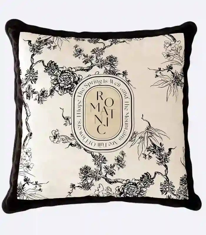 Romantic Cushion Cover Black & White Velvet