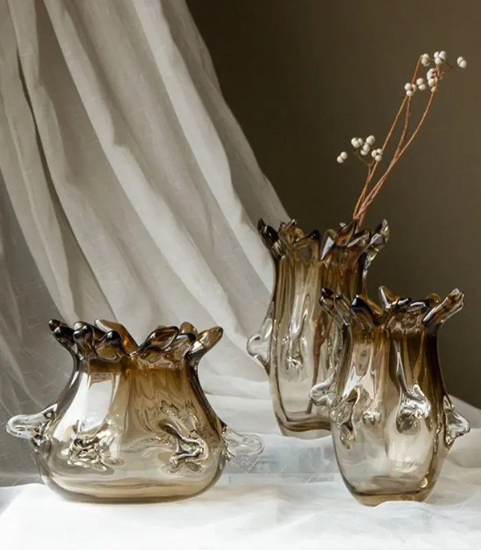 Smoke Wave Handblown Glass Vase – Organic Sculptural Design