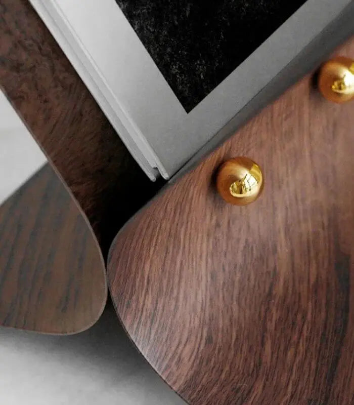 Modern Magazine Holder | Metallic Wood Grain Stand | Contemporary Display Rack