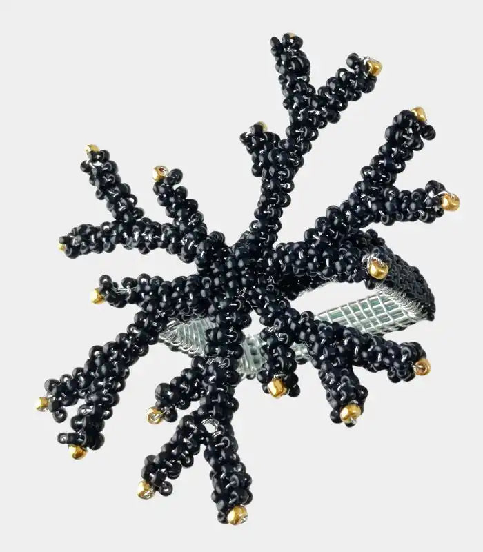 Set 12 Pcs Obsidian Coral Branch Napkin Rings – Handcrafted Beaded Table Décor Set