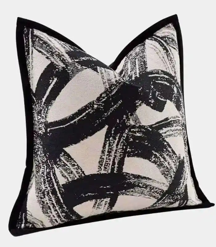 Abstract Brushstroke Jacquard Cushion Cover – Contemporary Monochrome Design