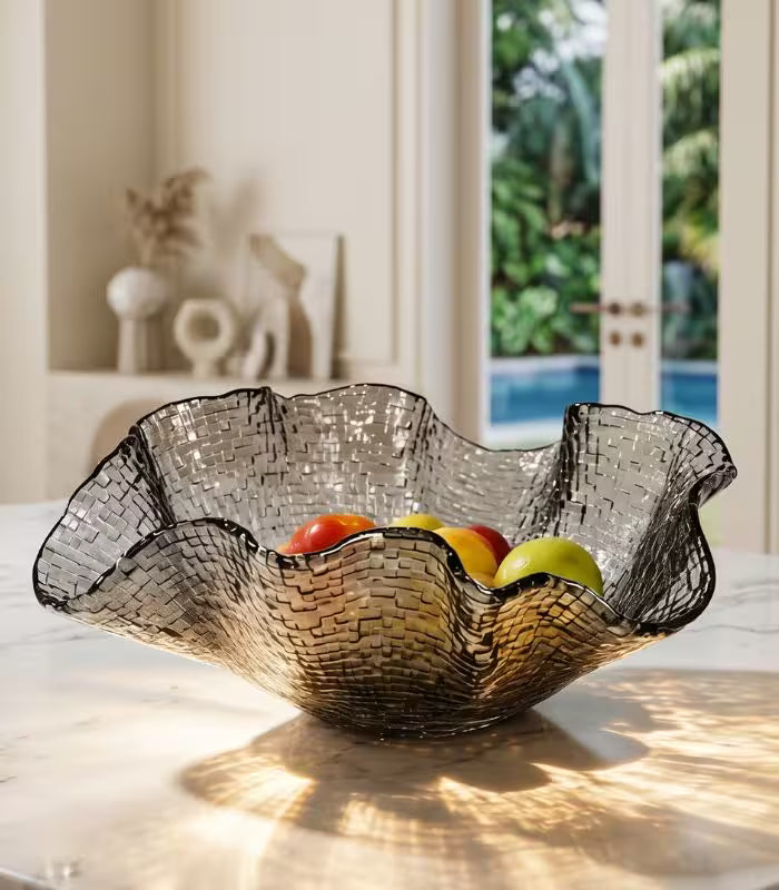 The Riviera Textured Art Glass Bowl Smoky Grey 35 cm (13.8 in)