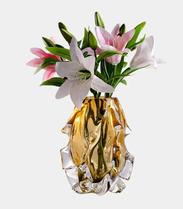 Solstice Amber Flow Crystal Art Glass Vase