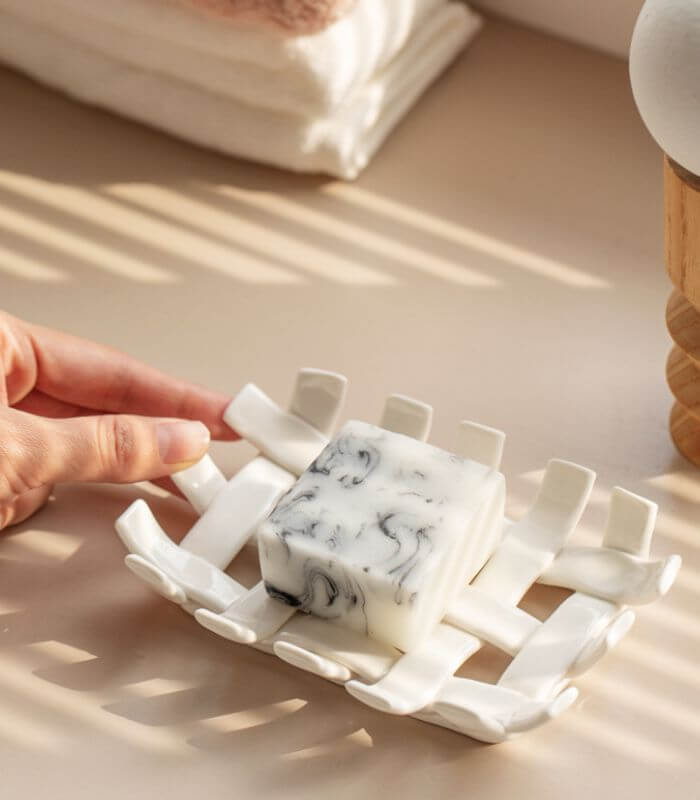 Gewebte Keramik-Seifenschale - Modernes Badezimmer-Accessoire Weiß 15 cm