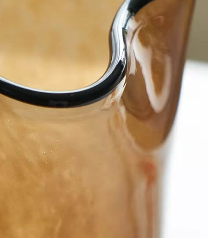Smoky Brown Artisanal Glass Vase Terra Wave with Black Rim Detail Large 30 cm