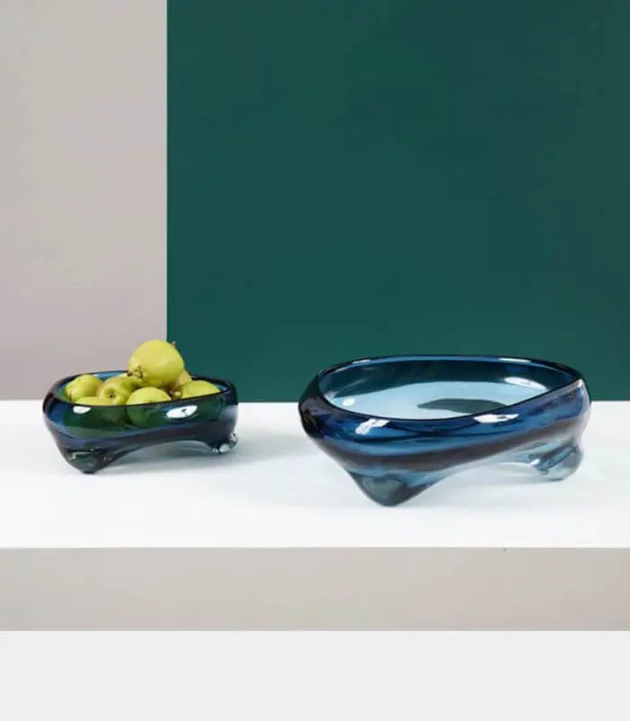 Artisan Handblown Glass Decorative Bowl - Modern Fluid Design in 3 Sizes