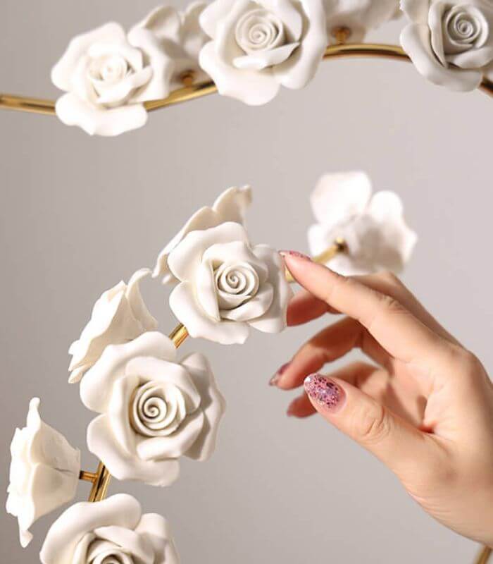 Orchid Stem in Marble Stand Sculpture Porcelain