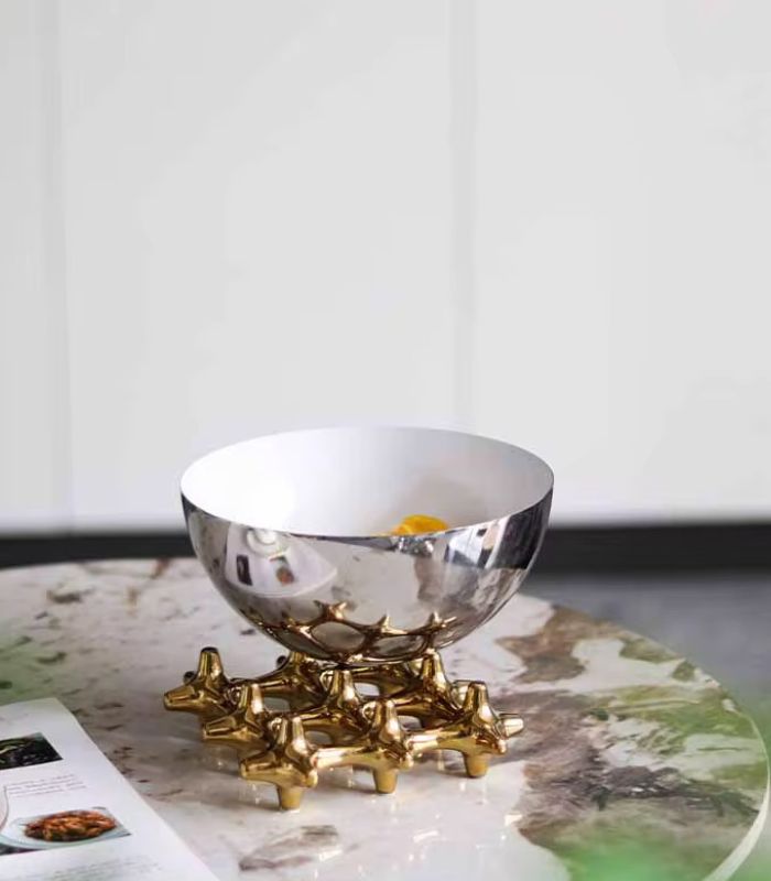 Celestial Orbit Gold & Silver Sculptural Serving Bowl Decoratibe Bowl Stainless Steel 18.5 cm
