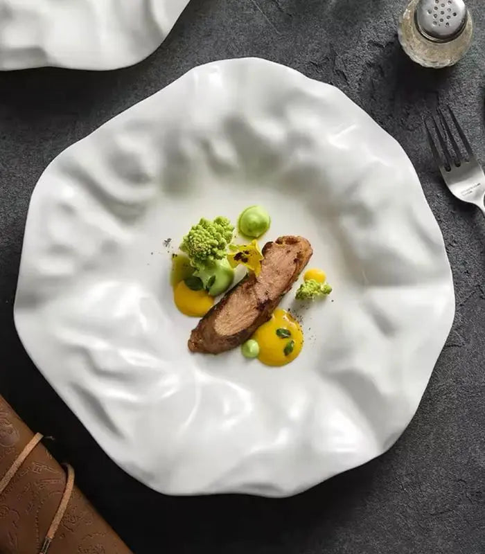 White Ceramic Dining Plate Textured