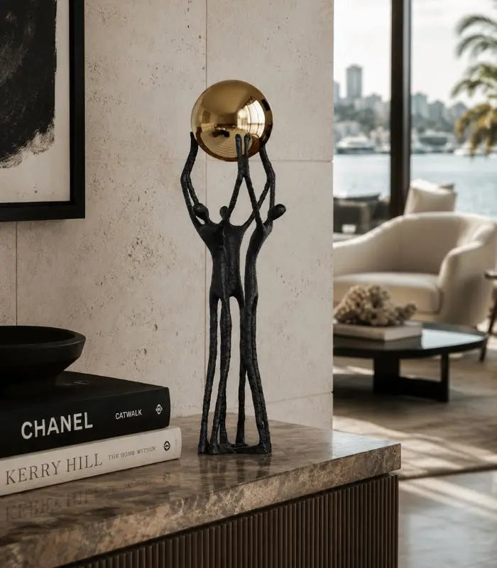 Atlas Collective Sculpture - Modern Abstract Human Form with Gold Sphere 40 cm