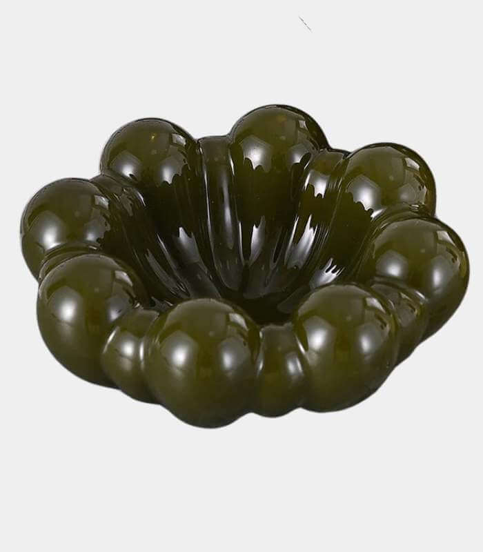 Blossom Elegance Ceramic Fruit Decorative Bowl Handcrafted Green