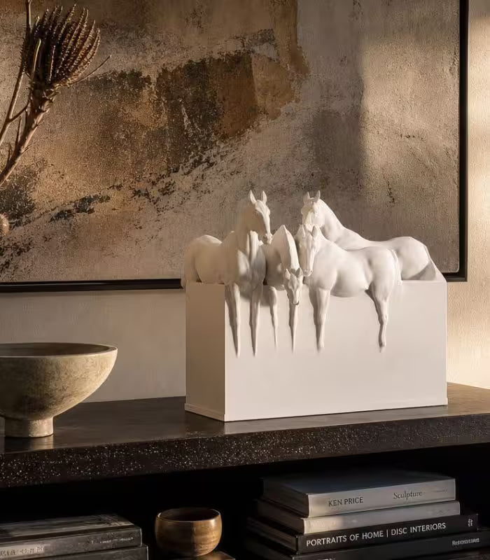 Ivory Equine Herd Decorative Sculpture – Resin Decorative Object 29cm / 11.4"