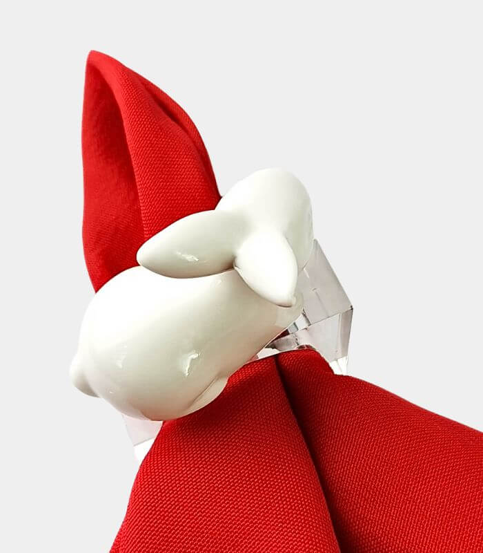 Set of 4 Napkin Rings Bunny White Ceramic Napkin Holders Acrylic