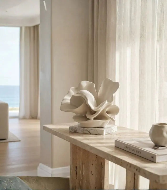 Ethereal Bloom Sculptural Accent | Handcrafted Resin Coral on Marble Base 25 cm