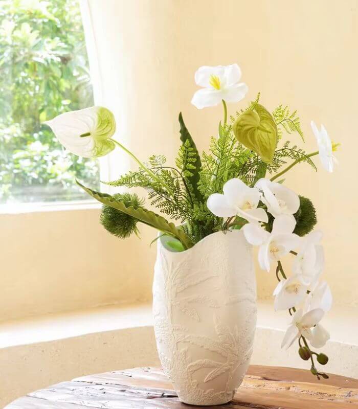 Ceramic Vase Embossed Tropical Palm 26 cm