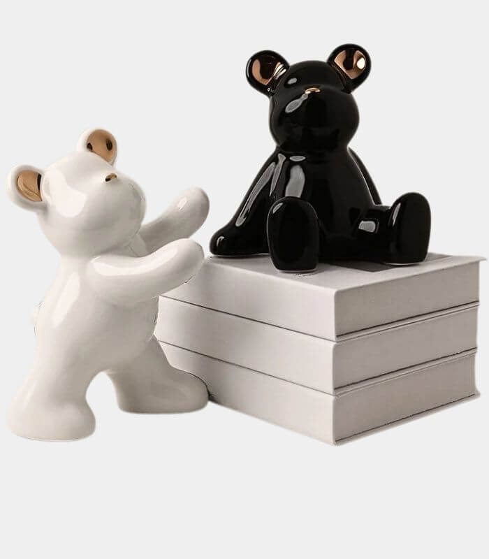 2 Pcs Set Teddy Bear Bookends Ceramic 15-19 cm