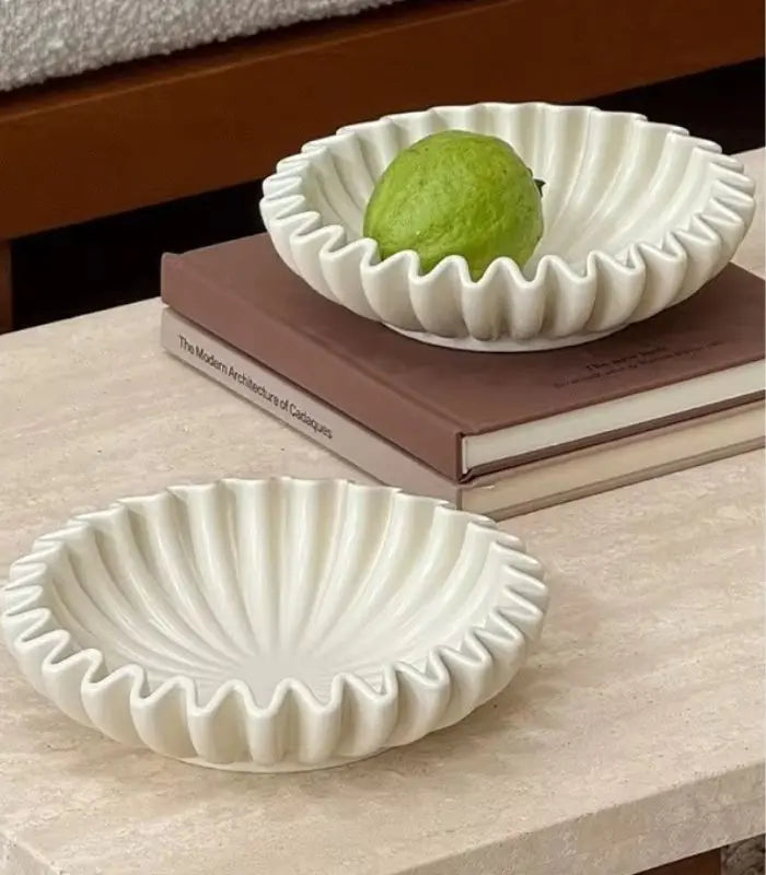 Margot Fluted Ceramic Bowl – Sculptural Cream Design 21 cm