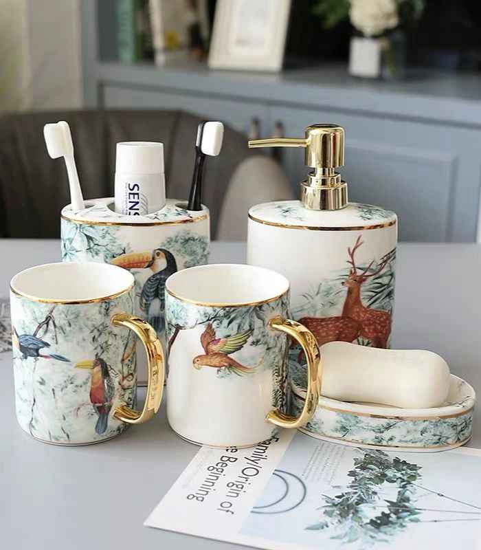 Bathroom Accessories Set Ceramic Bathroom Set Jungle Print