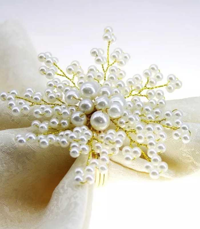 6 Pcs Set Pearl Napkin Rings Beaded 5.5 cm, Napkin Rings