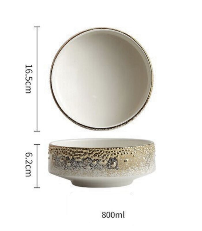 Japanese Style Ceramic Round Dinnerware Set in Gold and White Bowl