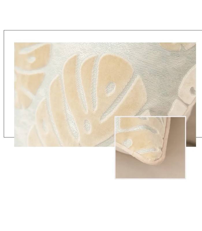 Velvet Floral Garden Cushion Cover Velvet Embroidery Beige
