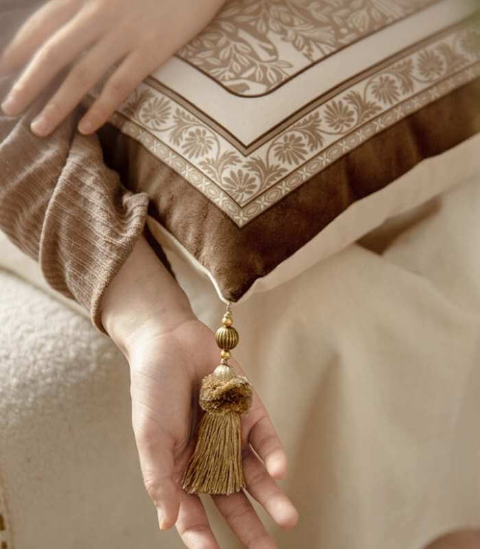 Velvet Forest Motif Decorative Cushion - 3 Styles Velvet Brown & Cream