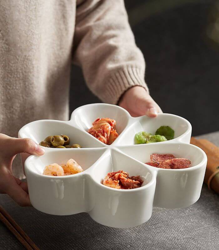 Ceramic Snack Plate: Sleek, Modern Snack Tray | Choose Small or Large White