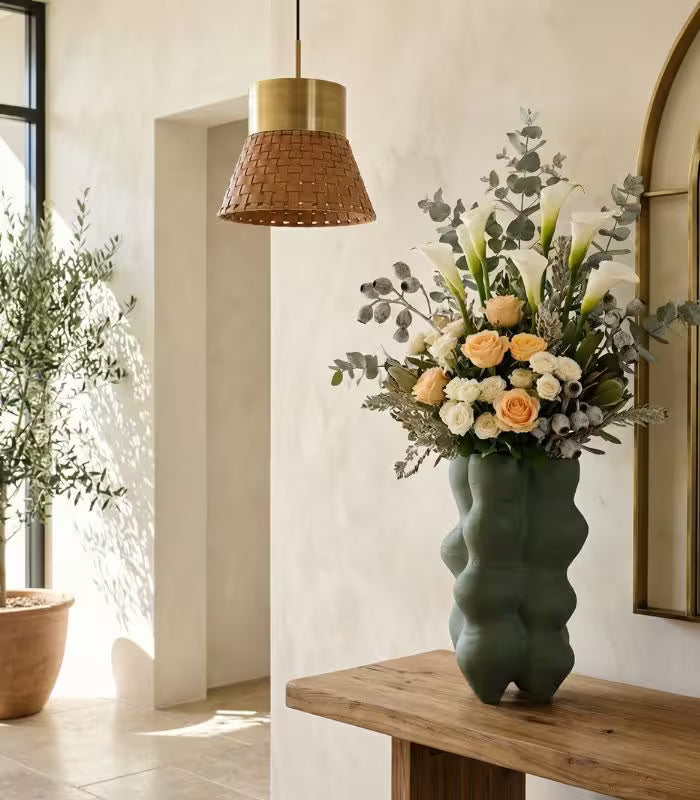 Table Vase Large Handcrafted Resin Green Tall Vases 39 cm