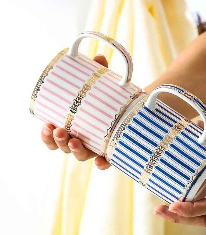 5-teiliges Badezimmer-Accessoires-Set, Keramik, Rosa & Weiß