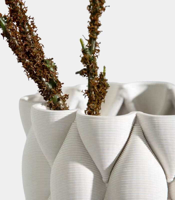 Artisanal 3D Printed Quilted Ceramic Vase - Modern Geometric Design 26.4 cm