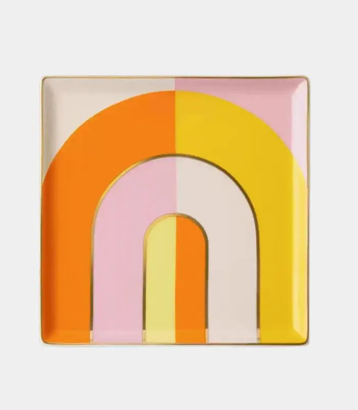 Rainbow Arch Ceramic Trinket Dish – Retro Colour Block Design for Jewellery and Small Items
