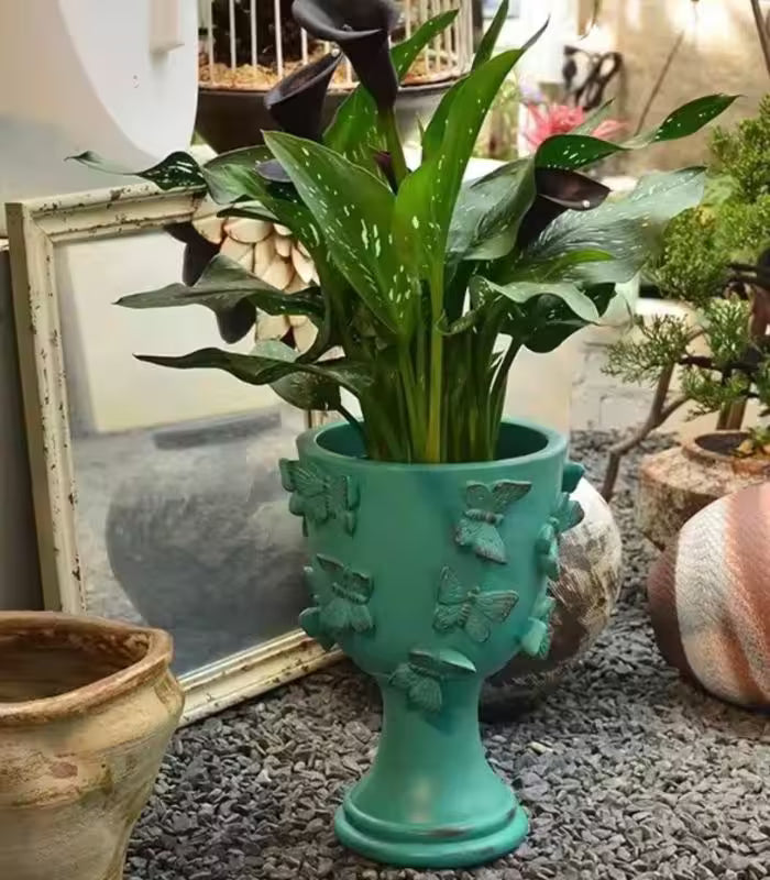 Plant Pot Planter Decorated with Butterflies 30 cm (11.8 in) Resin