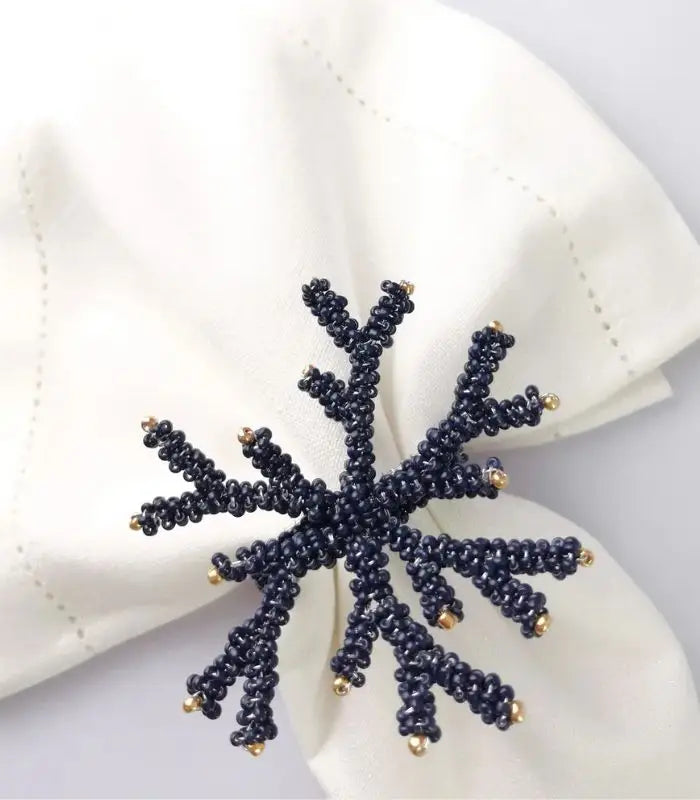 Set 12 Pcs Obsidian Coral Branch Napkin Rings – Handcrafted Beaded Table Décor Set