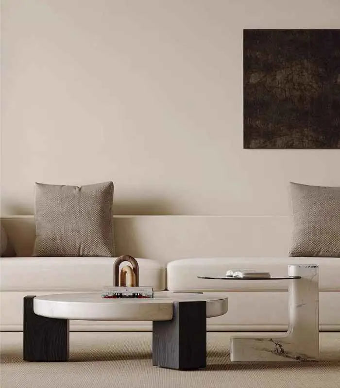 Round Marble Coffee Table 110 cm Marble and Aswood