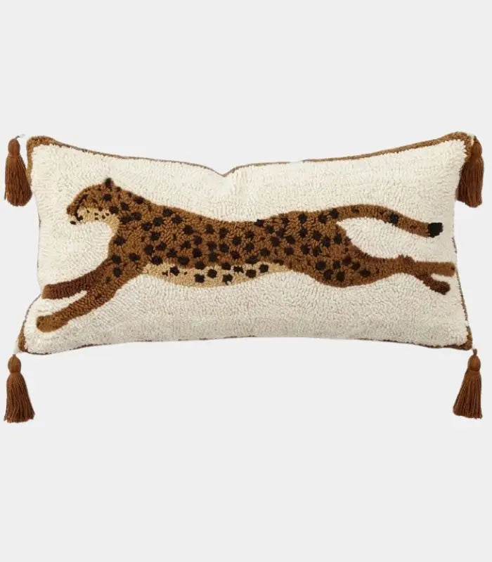 Felino Tufted Plush Cushion Cover – Leopard Pattern in Cream and Brown Black 30x60 cm