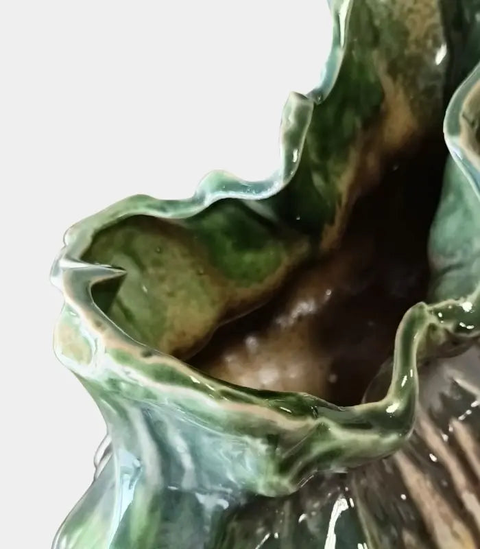 Verdant Ceramic Vase – Earth & Ember Sculptural Vase – Handcrafted Tectonic Ceramic with Ash Glaze