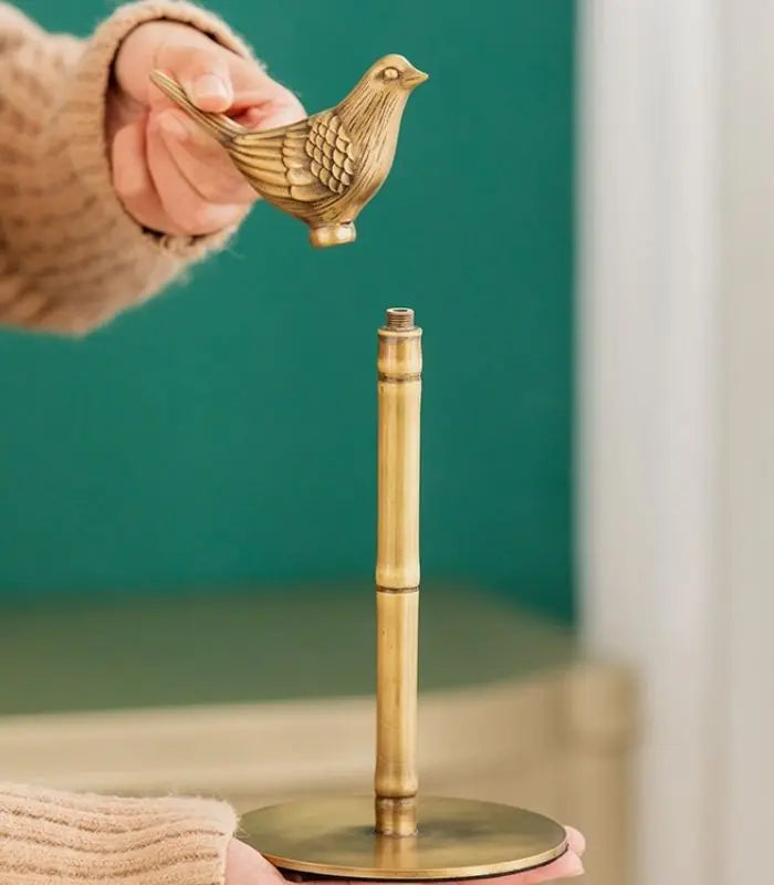 Brass Kitchen Paper Towel Holder with Decorative Bird Top