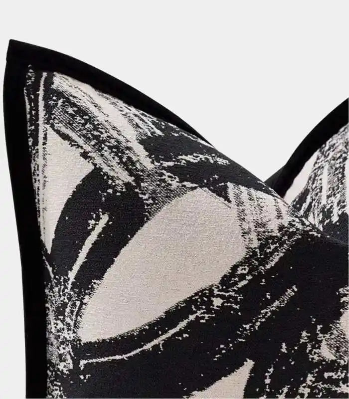 Abstract Brushstroke Jacquard Cushion Cover – Contemporary Monochrome Design