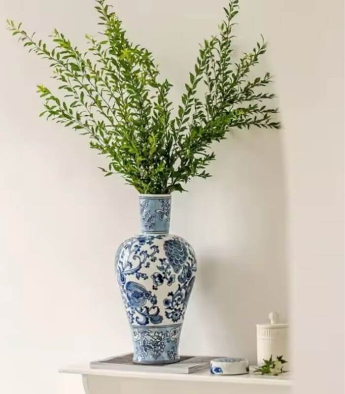 Porcelain Mei Ping Vase - Floral Design Blue and White Large