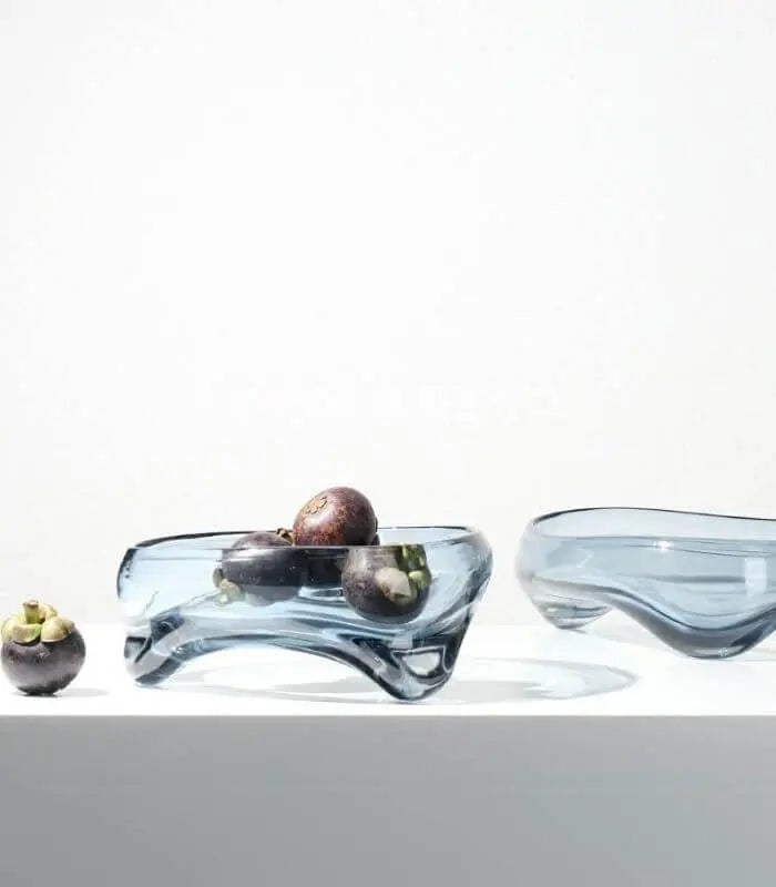 Artisan Handblown Glass Decorative Bowl - Modern Fluid Design in 3 Sizes