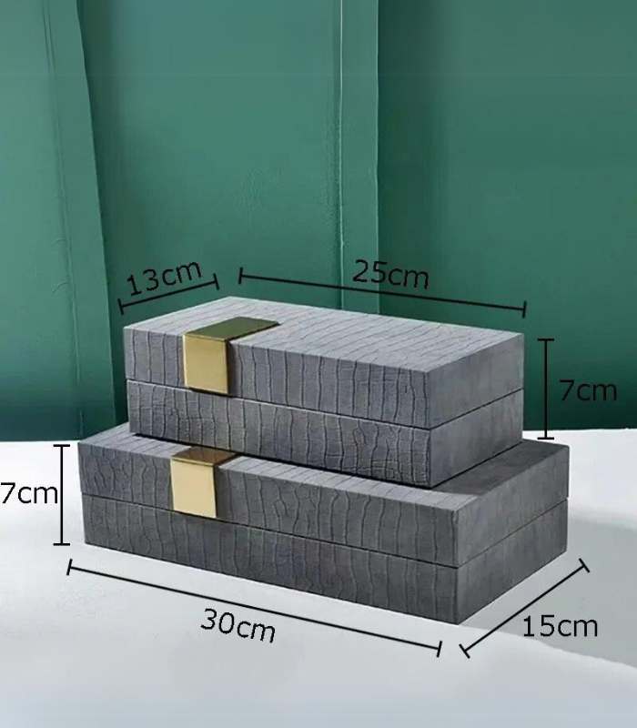 Jewellery & Watch Storage Box Decorative Leather Box Grey Gold