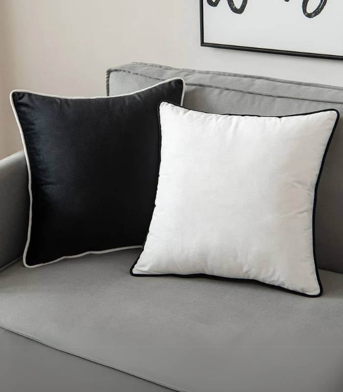 Camillo Cushion Cover Black and White Velvet with Pipping