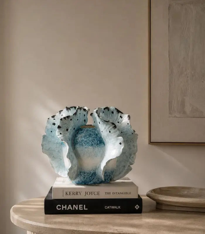 Cerulean Ceramic Vase – Sculptural Petal Design in Hand-Painted Gradient