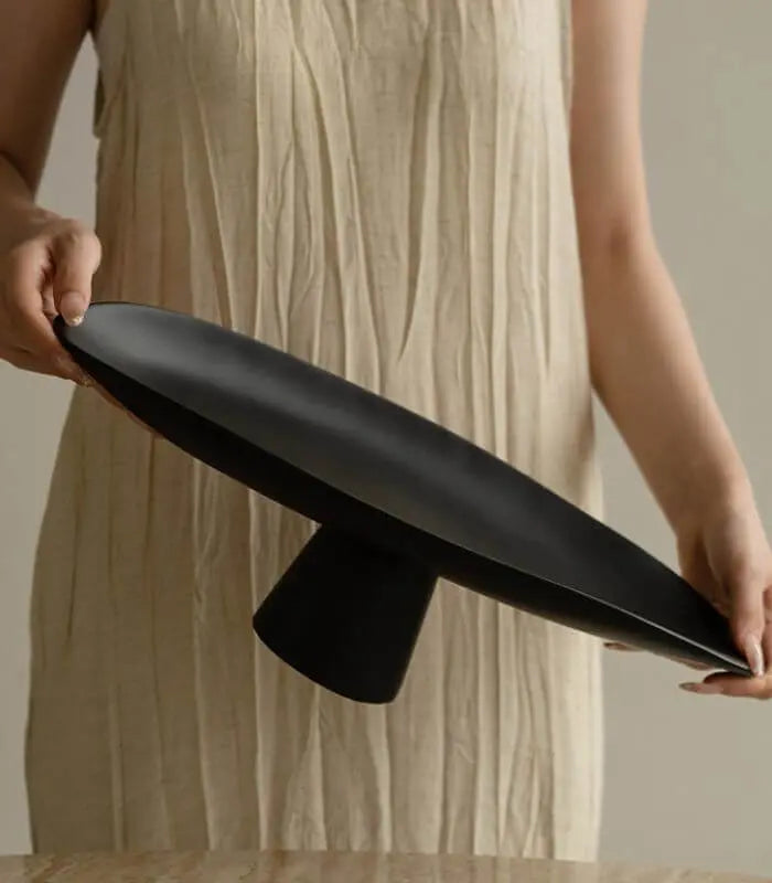 Decorative Tray Handcrafted Fruit Bowl Table Storage Black Porcelain